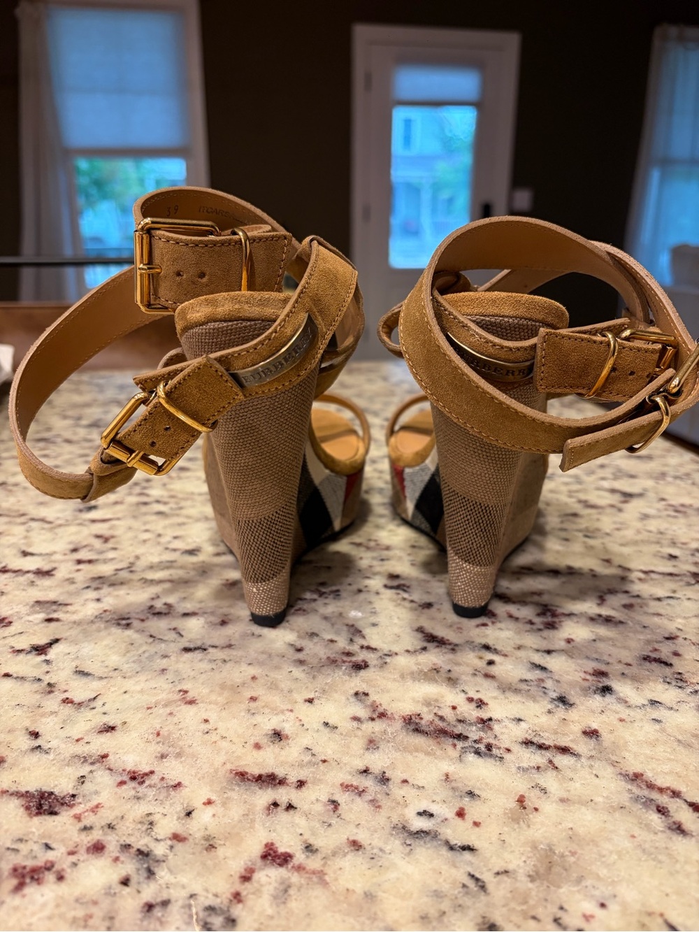 Burberry Suede Check Goldfinch Wedge 39 (US 9) Sandstone - Picture 4 of 4